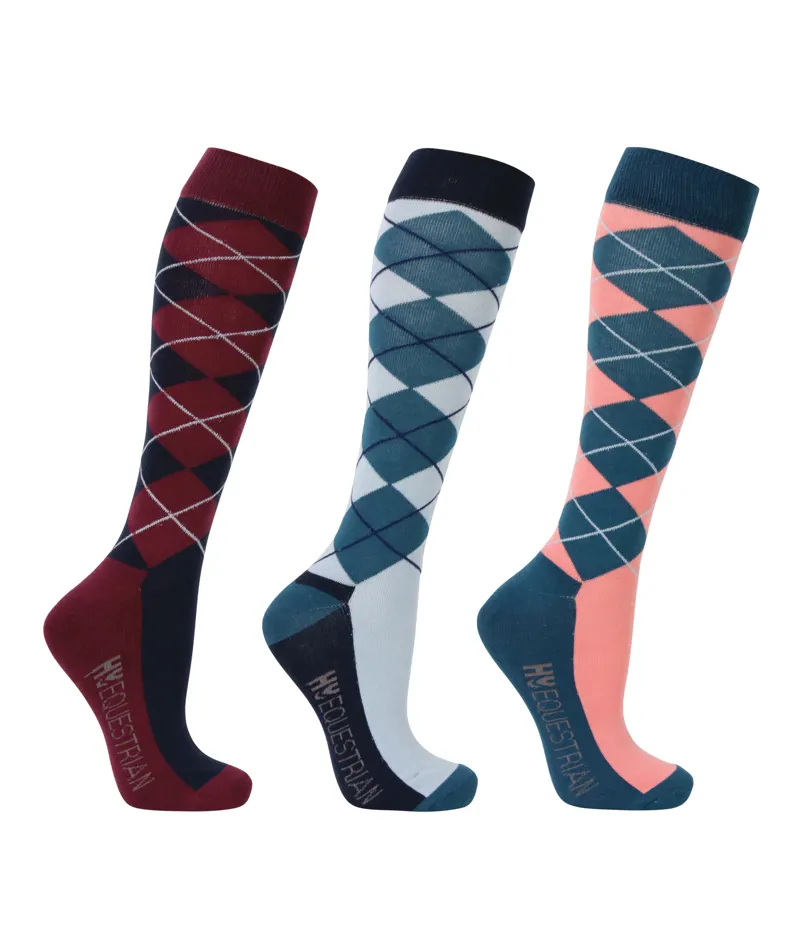 Hy Equestrian Synergy Argyle Socks - Pack of 3 - Riviera/Grape